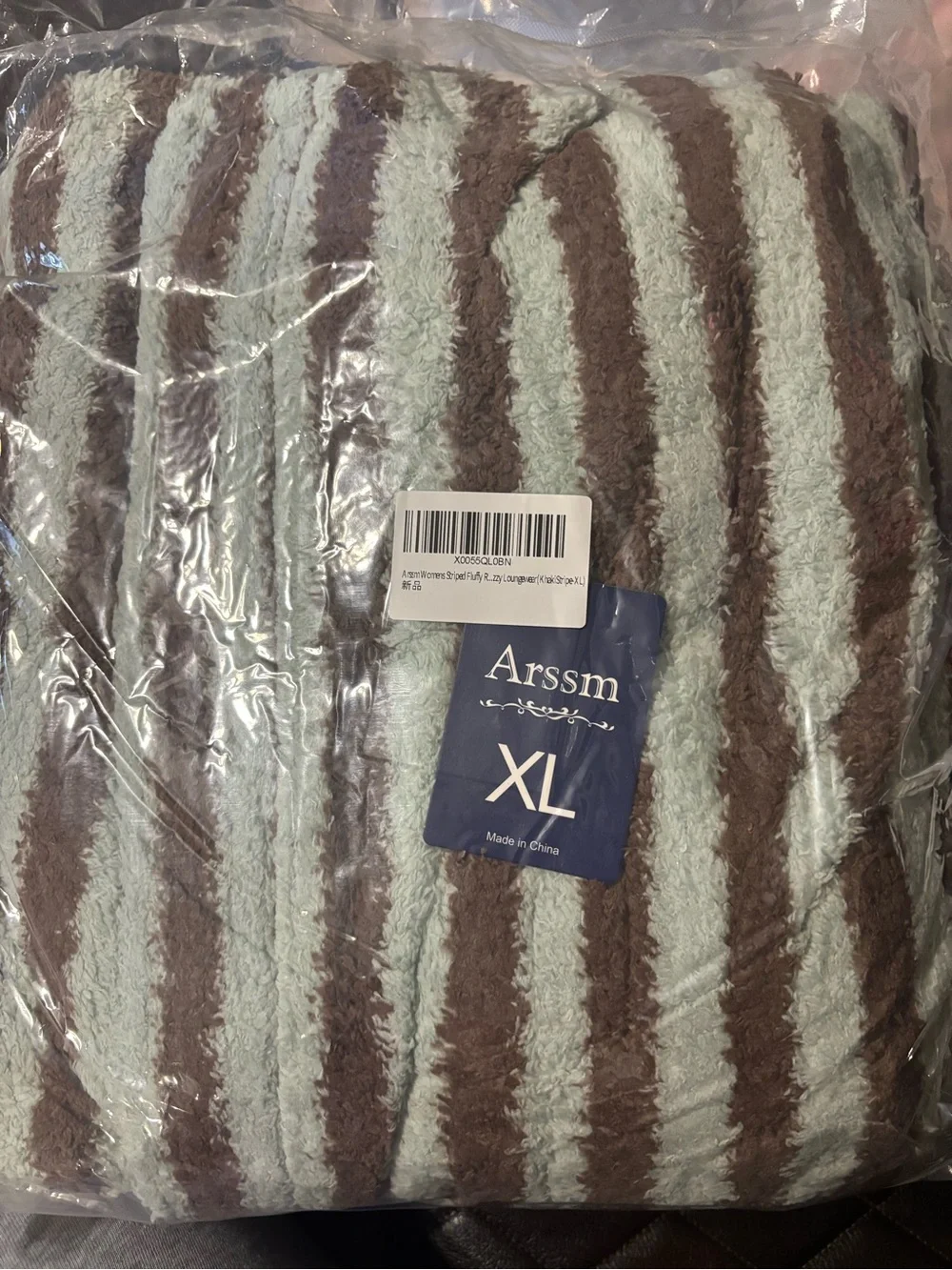 XL Plush Striped Throw Blanket in Light Blue and Brown